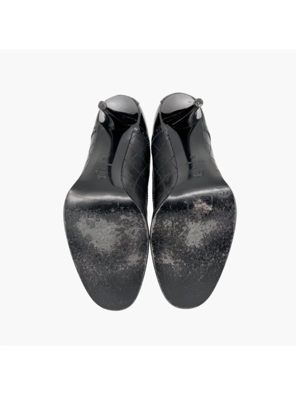 Chanel Black Brogue Ankle Booties Size 40 US 9-9.5 Women's Quilted Leather Heels